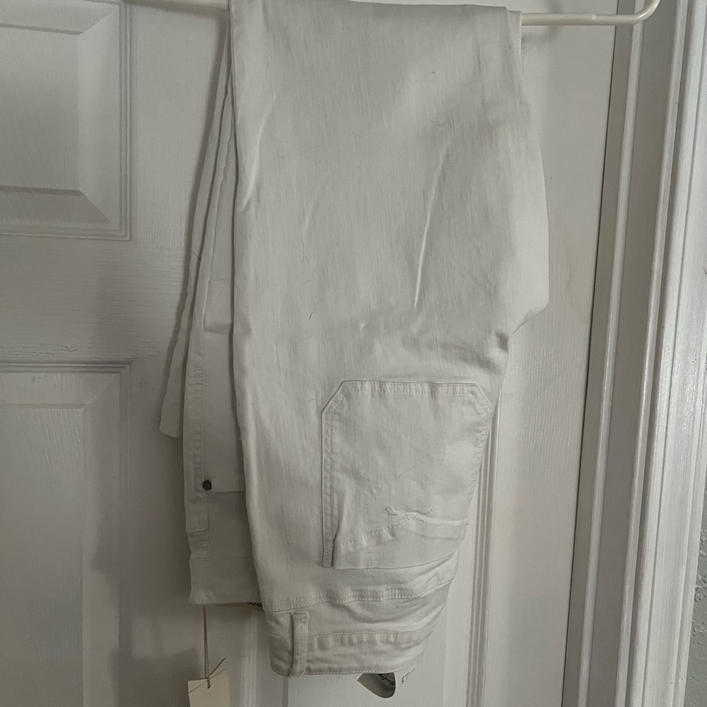 Margie White utility crop flair jeans